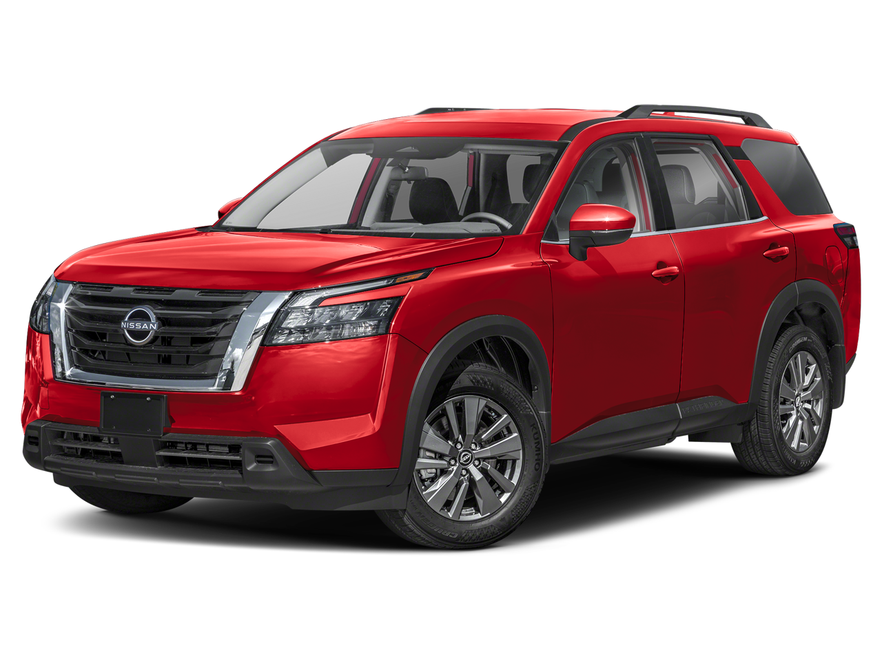 2024 Nissan Pathfinder SV in Scarlet Ember — front three-quarter view