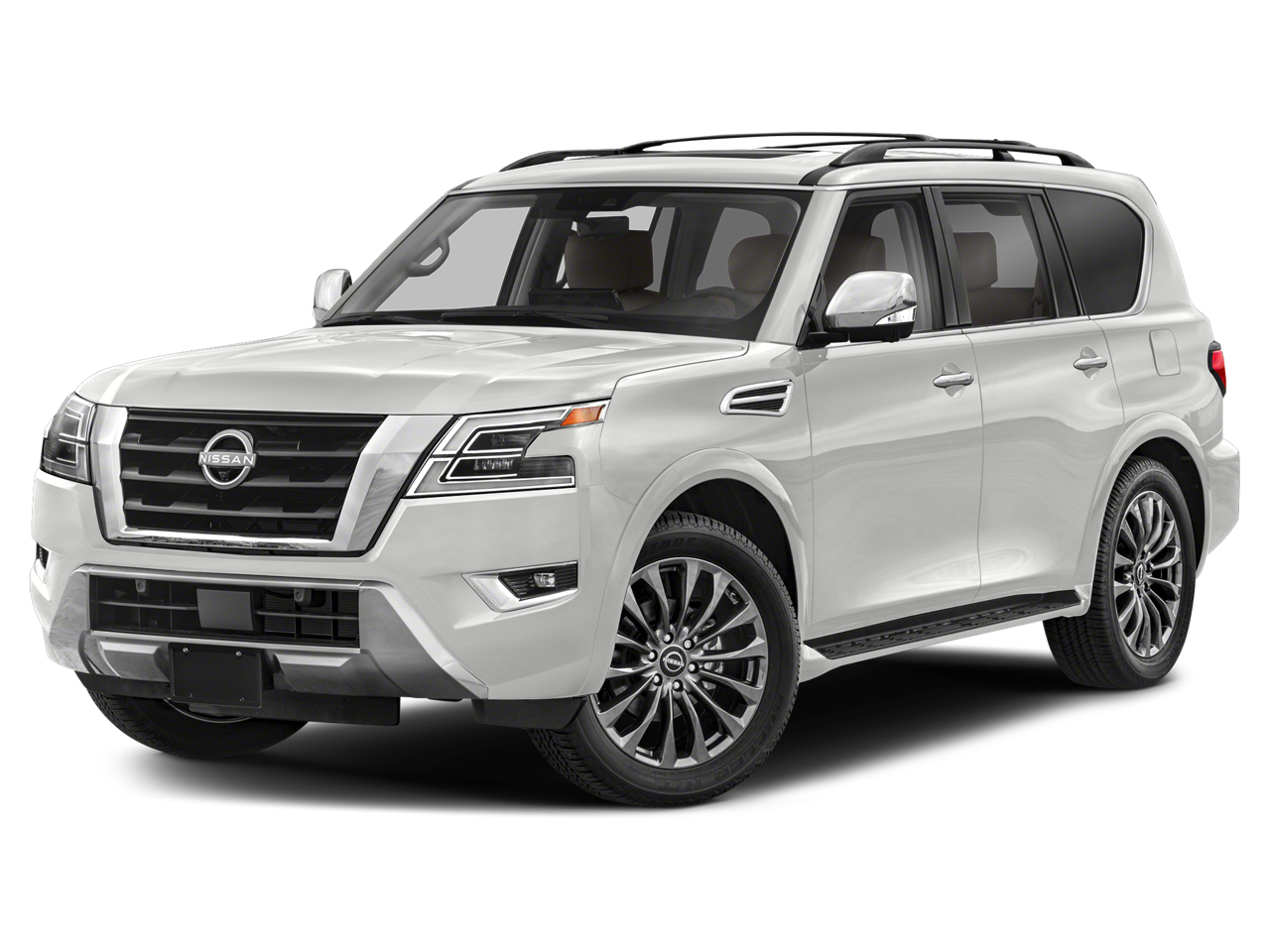 2024 Nissan Armada Platinum in Aspen White Tricoat — front three-quarter view