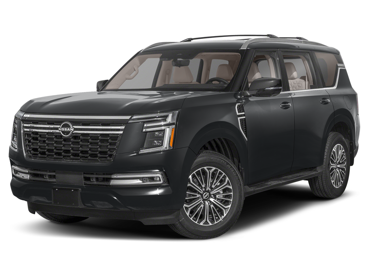 2026 Nissan Armada Platinum in Super Black — front three-quarter view