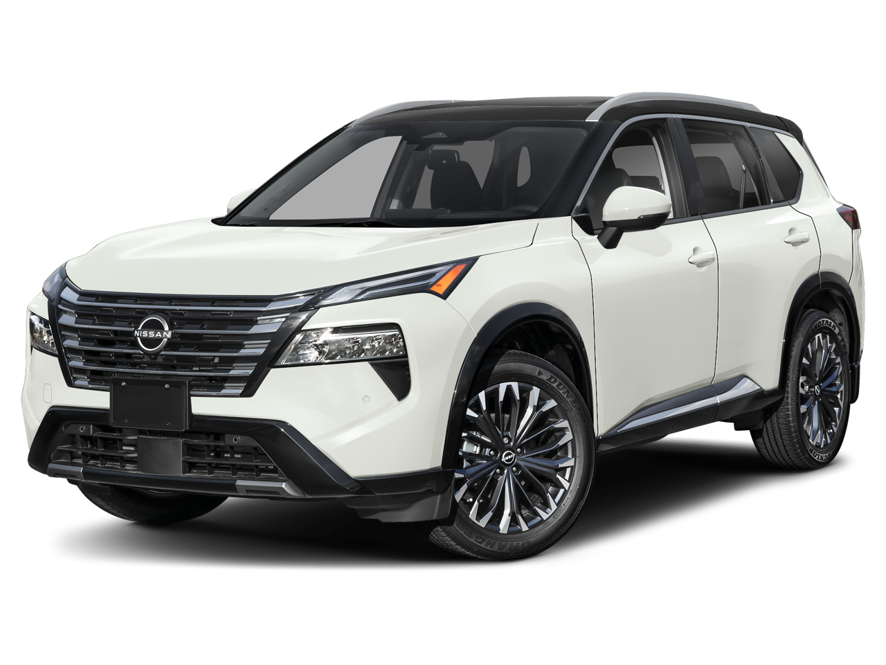 2026 Nissan Rogue Platinum in Everest White Pearl/Super Black — front three-quarter view