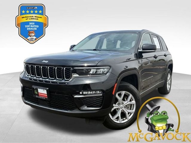 2022 Jeep Grand Cherokee Limited in Diamond Black Crystal Pearlcoat — front three-quarter view