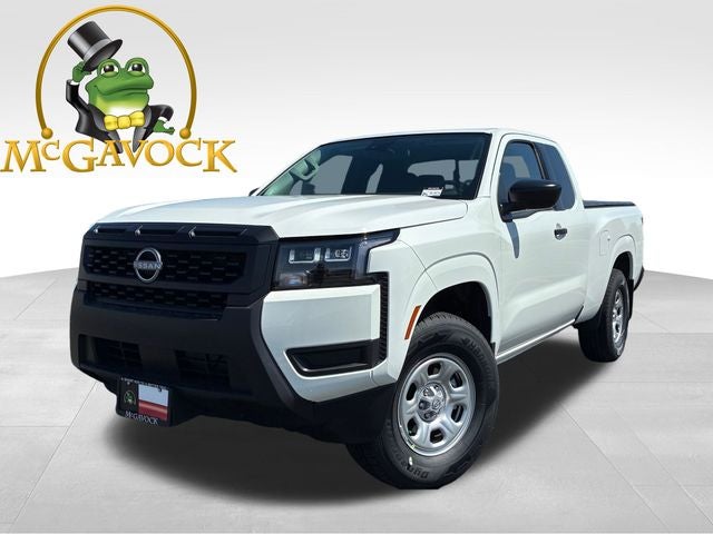 2026 Nissan Frontier S in Glacier White — front three-quarter view