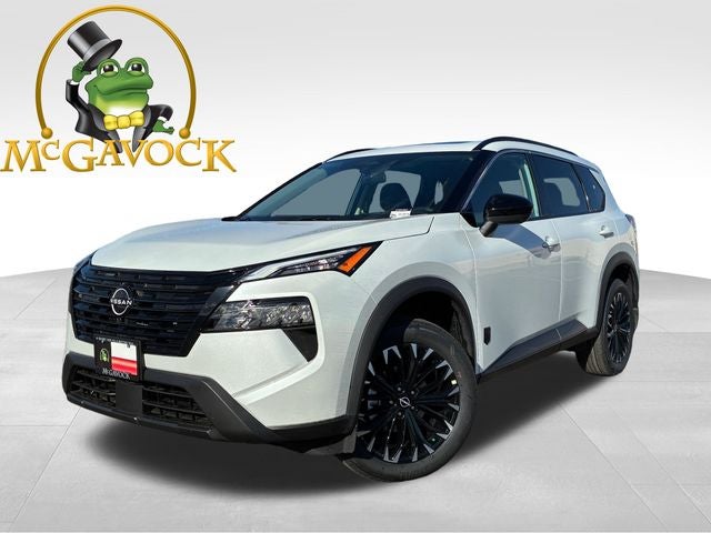 2026 Nissan Rogue Dark Armor in Everest White Pearl Tricoat — front three-quarter view