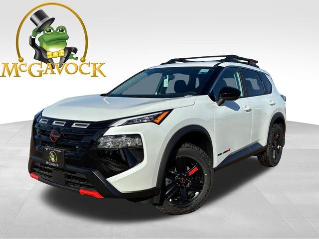 2026 Nissan Rogue Rock Creek in Everest White Pearl Tricoat — front three-quarter view