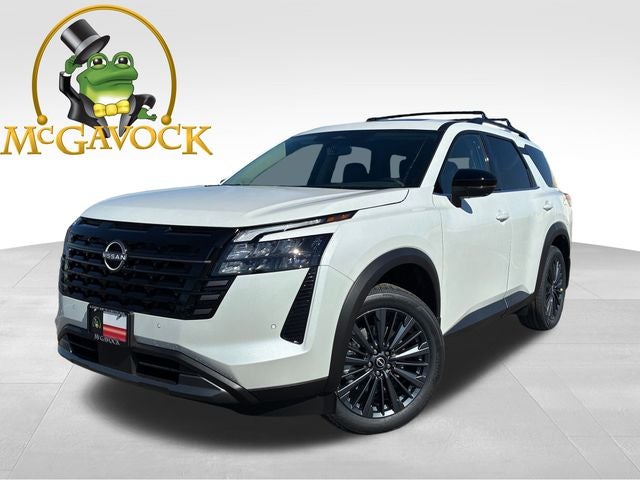 2026 Nissan Pathfinder SL in Everest White Pearl Tricoat — front three-quarter view