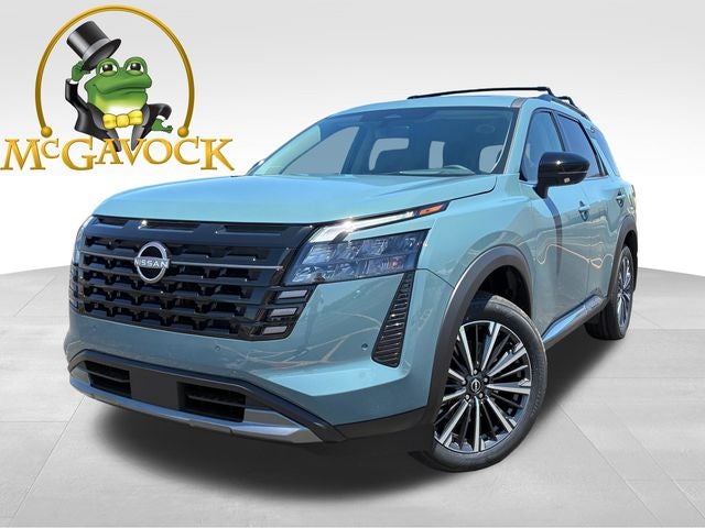 2026 Nissan Pathfinder Platinum in Baltic Teal — front three-quarter view